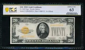 AC Fr 2402 1928 $20 ゴールド証明書 PCGS 63