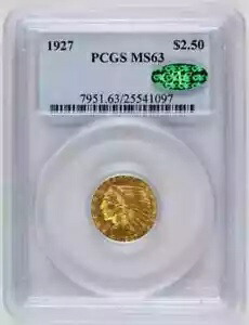 1927 P ゴールド クォーター イーグルス $2 1/2 インディアン ヘッド PCGS MS-63 CAC 345,510円