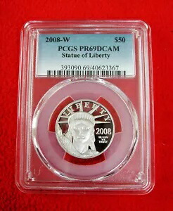 2008 W プルーフ プラチナ $50 アメリカン イーグル 1/2 オンス 自由の女神 PCGS PR69 DCAM