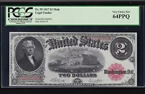 US 1917 $2 法定通貨エリオット/ホワイト FR 59 PCGS 64 PPQ V Ch CU (892)