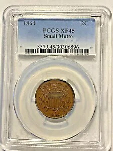 #A3963/680、PCGS XF45 2 セント 1864 SMALL モットー グレート コイン