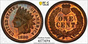 1880 P スモール セント インディアン ヘッド PCGS PR-65 RB