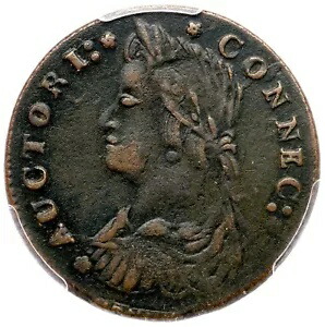 1787 M 33.21-Z.13 R-6 PCGS VF 詳細 DBL コネチカット コロニアル銅貨