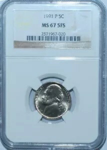 1991 P NGC MS67FS 5 フルステップ ジェファーソン ニッケル 345,015円
