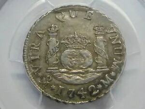 1742 メキシコ 2 リアル ピラー PCGS AU53 フィリップ 5 世 高級シルバー 植民地時代