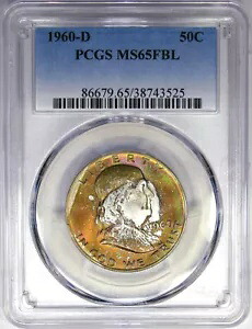 1960-D 50C PCGS MS65FBL フランクリン ~ まさにモンスターレインボーピース!｜WORLD RESOURCE【KING店】