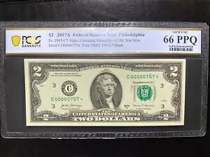 2017 $2 3 桁スターノート PCGS 66 PPQ 757* スター 2 ドル パイロットの幸運