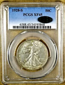 1928-S PCGS XF45 ウォーキング リバティ ハーフダラー - CAC ステッカー
