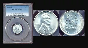 1943-D 1C PCGS MS67-レア アメージング ミント ラスター スモール リンカーン セント