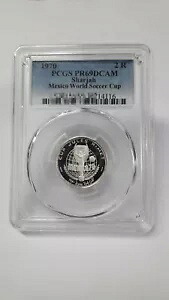 シャルジャ 1970 2R メキシコ ワールドカップ サッカー PCGS PR69DCAM シルバー コイン / アラブ首長国連邦
