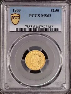 1903年 $2.5 ゴールド リバティ クォーター イーグル PCGS MS63