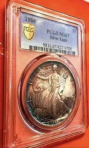 1992 アメリカン シルバー イーグル 1 オンス ASE $1 PCGS MS67 モンスタートーン、ゴージャス!｜WORLD RESOURCE【KING店】