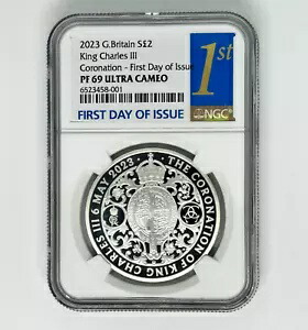2023 英国 2 ポンド銀 チャールズ 3 世戴冠式 NGC PF 69 初代英国英国