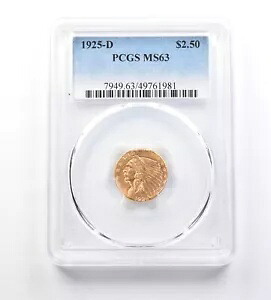1925-D $2.50 インディアン ヘッド ゴールド クォーター イーグル MS63 PCGS *4688｜WORLD RESOURCE【KING店】