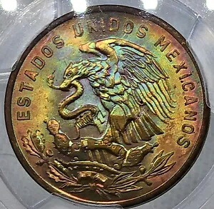 1964-Mo メキシコ 20 センタボス PCGS MS65RB ネオンレインボートーンの非常識な色