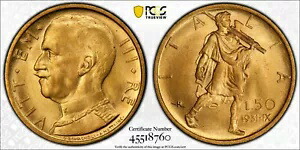 ベストプライス！イタリア 50 リラ 1931-R IX 年ローマ ヴィットリオ エマヌエーレ 3 世 PCGS MS-65