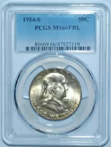 1954 S PCGS MS66FBL フル ベル ライン フランクリン ハーフダラー ミント セット トーン
