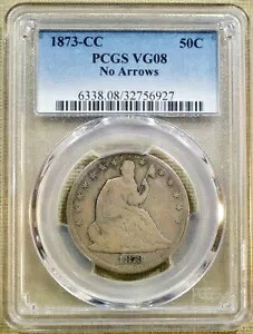 1873-CC ノー アローズ シーテッド リバティ ハーフダラー PCGS VG-8