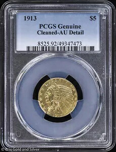 1913 $5 ゴールド インディアン ヘッド ハーフ イーグル PCGS 正規 AU 詳細