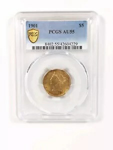 1901 $5 ゴールド リバティ ヘッド ハーフ イーグル PCGS AU55 ゴールド シールド ???
