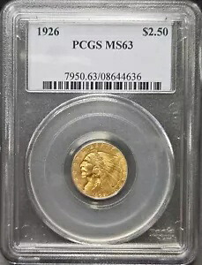 1926 PCGS MS63 $2.50 ゴールド インディアン ヘッド クォーター イーグル｜WORLD RESOURCE【KING店】