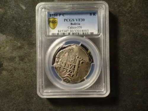 1754 PC PCGS VF30 プレミアム ボリビア 8 レアル スペイン コブ SLABZ 283,635円