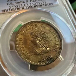 1860年FB SMITH & HARTMANN M-NY-818 ブラス インディアン PCGS MS62 NYC トレード トークン｜WORLD RESOURCE【KING店】