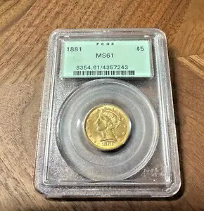 1881 リバティ ヘッド 5 ドル ハーフ イーグル ゴールド コイン PCGS MS61 グレーディング