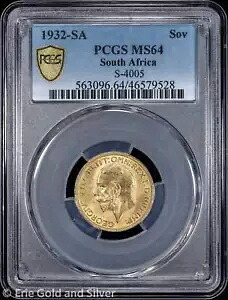 1932-SA 南アフリカ ジョージ 5 世 ゴールド ソブリン PCGS MS 64 | S-4005