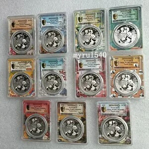 PCGS MS70 2025 中国 10 元パンダ銀貨初日ボックス付き 11 個フルセット