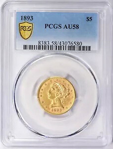 1893 リバティ ヘッド $5 ハーフ イーグル ゴールド PCGS AU58