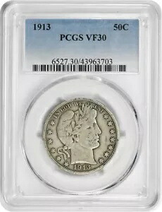 1913 バーバー シルバー ハーフダラー VF30 PCGS