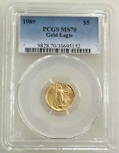 1989 $5 アメリカン ゴールド イーグル PCGS MS70 1/10 オンス コイン