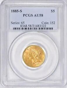 1885-S リバティ ヘッド ハーフ イーグル $5 ゴールド PCGS AU58｜WORLD RESOURCE【KING店】