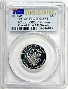 2010 P プラチナ オーストラリア 1/2 オンス カンガルー 386 鋳造 $50 コイン PCGS プルーフ 70 DCAM