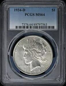 1934-D 1 ドル平和ドル PCGS MS64