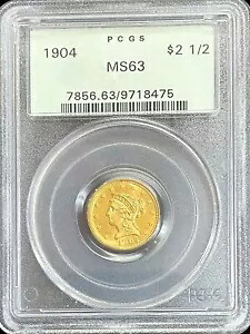 1904 ゴールド US $2.5 リバティ ヘッド クォーター イーグル アーリー ホルダー PCGS ミント ステート 63