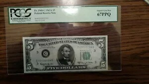 FR-1968-C 1963 A $5.00 FRN 低シリアル番号 PCGS スーパー ジェム 新品 67 PPQ。