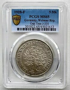 PCGS MS65 ドイツ 1928年 ワイマール共和国 オークツリー銀貨 5マーク