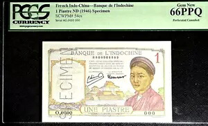 PCGS 66 GEM PPQ 1946 フランス領インドシナ 1 ピアストル「標本」(+1 ノート)#23622｜WORLD RESOURCE【KING店】