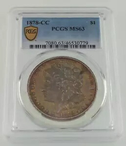 1878-CC 1 ドル銀貨モルガンドルが PCGS により MS-63 として等級付けされました。きれいな色合いの表面