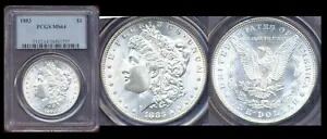1883 $ PCGS MS64 フラッシュ ブラスト ホワイト ミント ラスター オリジナル カラー & 表面 モーガン