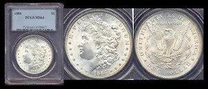 1884 $ PCGS MS64 フラッシュ ブラスト ホワイト ミント ラスター オリジナル カラー & 表面 モーガン