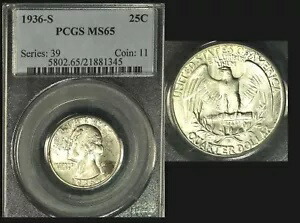 1936-S 25C PCGS MS65 PQ ワシントン クォーター|WORLD RESOURCE【KING店】