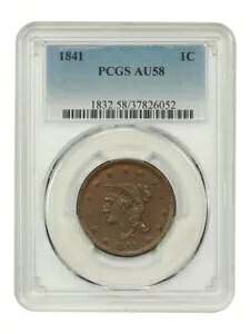 1841 1C PCGS AU58 - 編み込みヘア セント