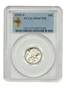 1936-S 10C PCGS MS67FB - マーキュリー ダイム