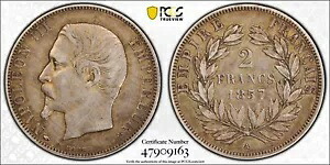 フランス 2 フラン ナポレオン 3 世 1857 A シルバー PCGS AU50