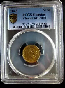 1843-P フィラデルフィア リバティ ヘッド クォーター イーグル $2.5 ドル ゴールド PCGS XF ナイス デート|WORLD RESOURCE【KING店】