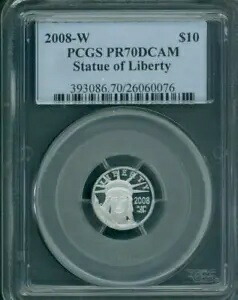 2008-W $10 プラチナ イーグル 1/10 オンス スタチュー リバティ PCGS PF70 プルーフ PR70 キー日付|WORLD RESOURCE【KING店】