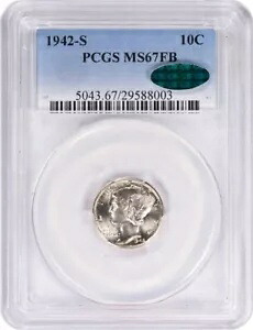 1942-S マーキュリー シルバー ダイム MS67FB PCGS (CAC)｜WORLD RESOURCE【KING店】
